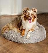 Amazon Basics Donut Pet Bolster Faux Fur Bed for Dog, Grey, 36" x 36"