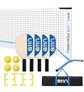 A11N Portable Pickleball Net Set - 22ft Regulation Size Net with Court Markers, 4 Wooden Paddles,...