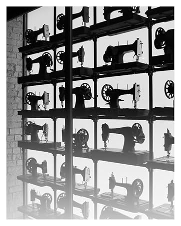 Wall of vintage sewing machines