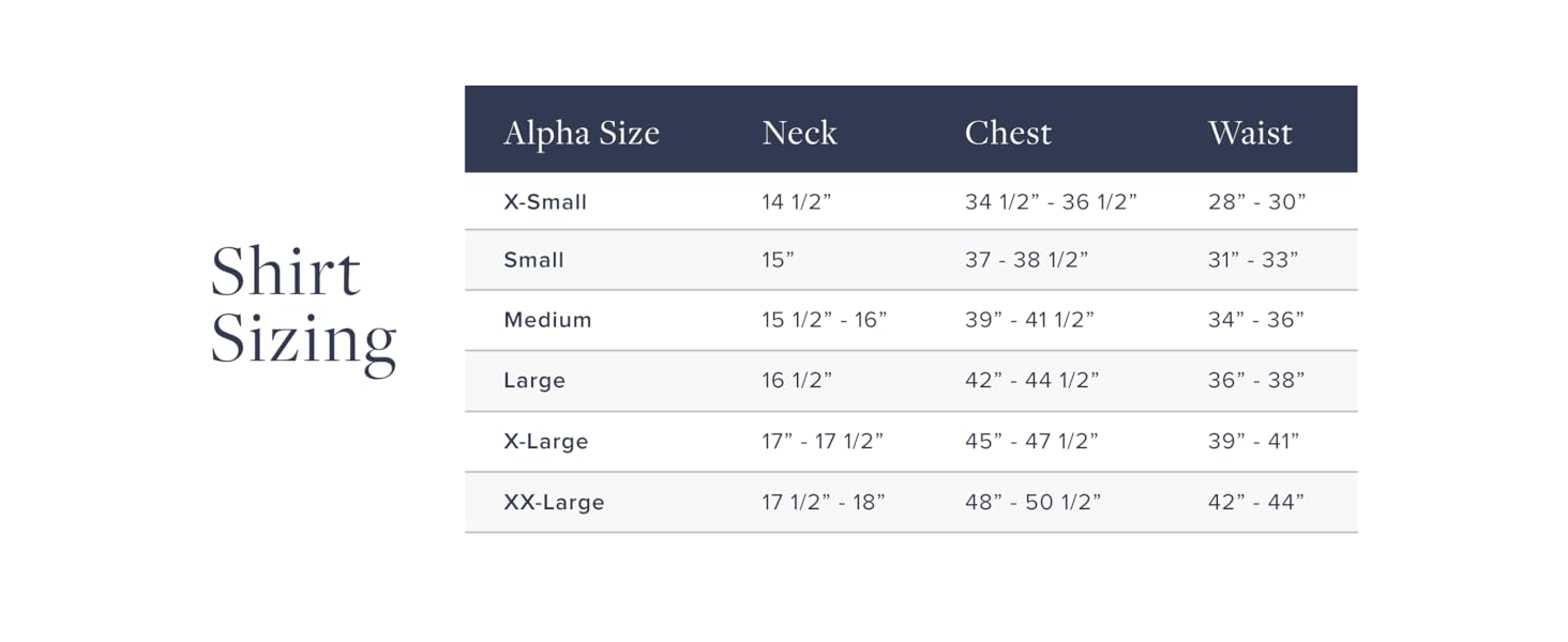 shirt polo button down size chart 